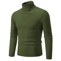 men high neck knitted turtleneck sweater warm casual winter pullover