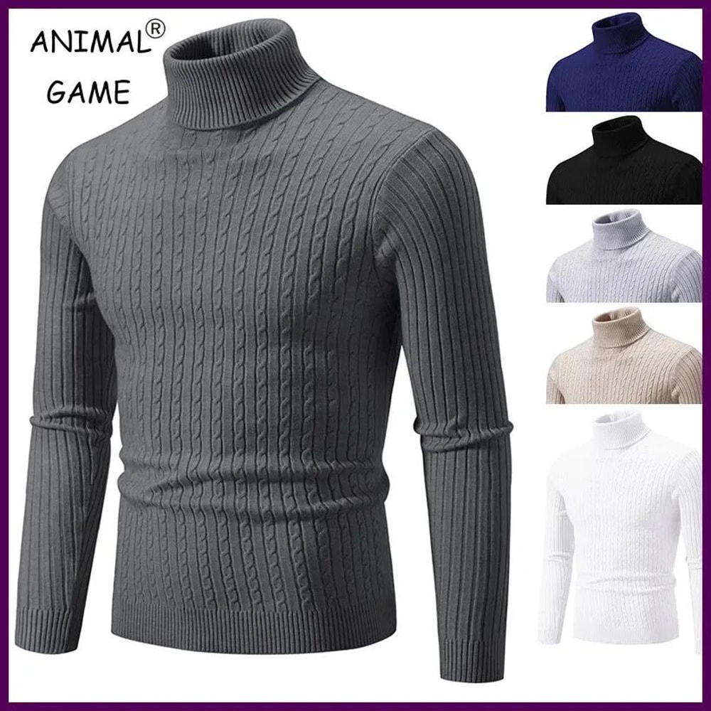 Men High Neck Knitted Turtleneck Sweater Warm Casual Winter Pullover 5