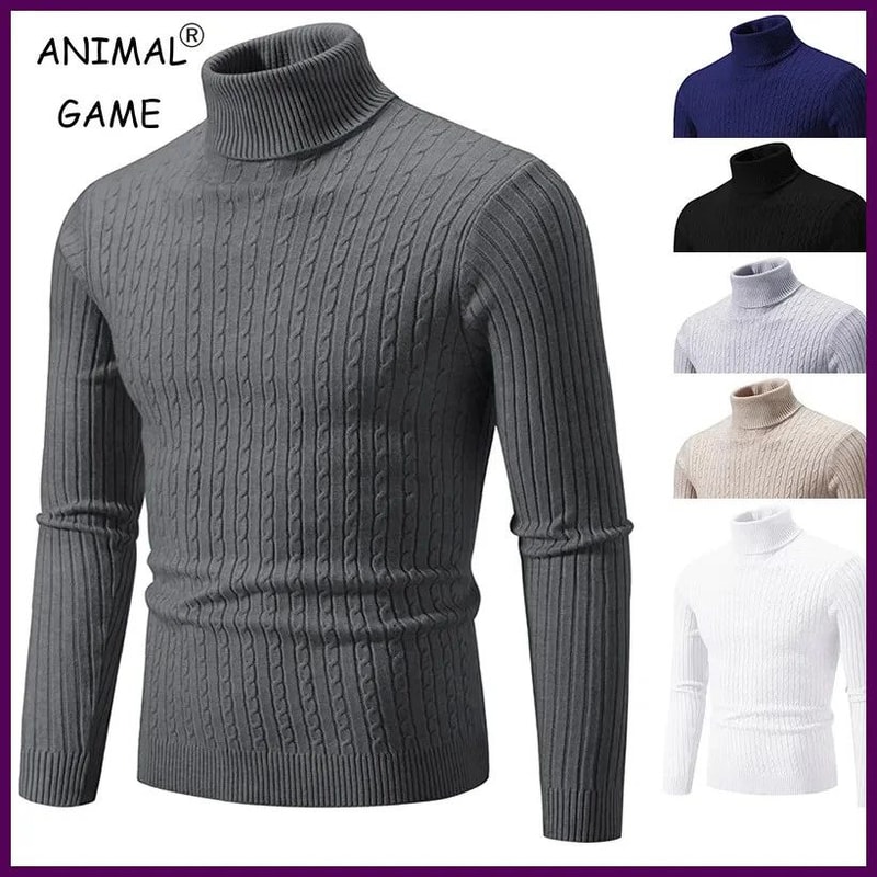 Men High Neck Knitted Turtleneck Sweater Warm Casual Winter Pullover 5