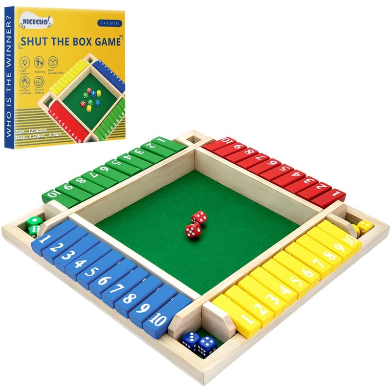 Wooden Shut The Box Board Game For 4 Players Family Dice Math Game 1