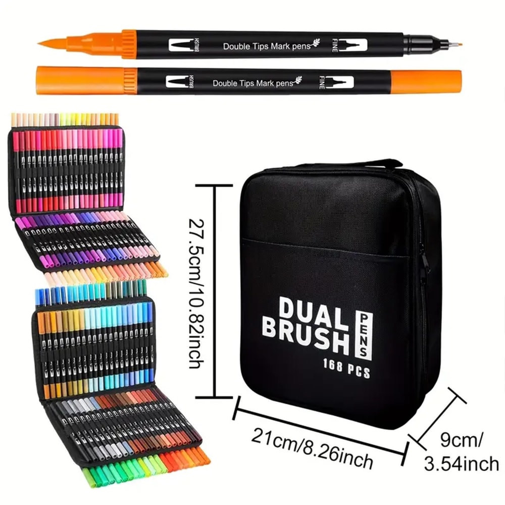 Dual Tip Brush Markers Set for Coloring and Lettering 72 120 or 168 Colors