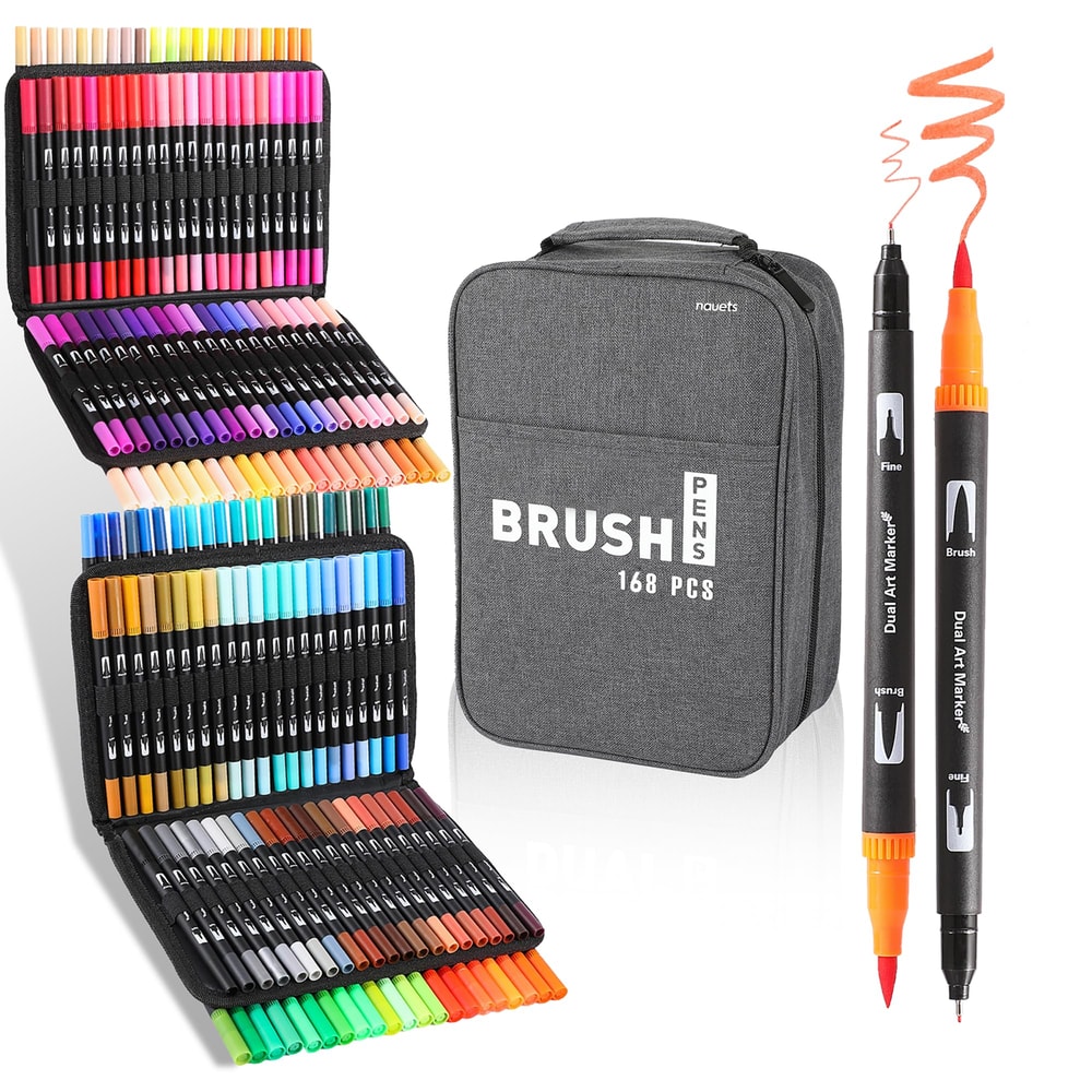 Dual Tip Brush Markers Set for Coloring and Lettering 72 120 or 168 Colors