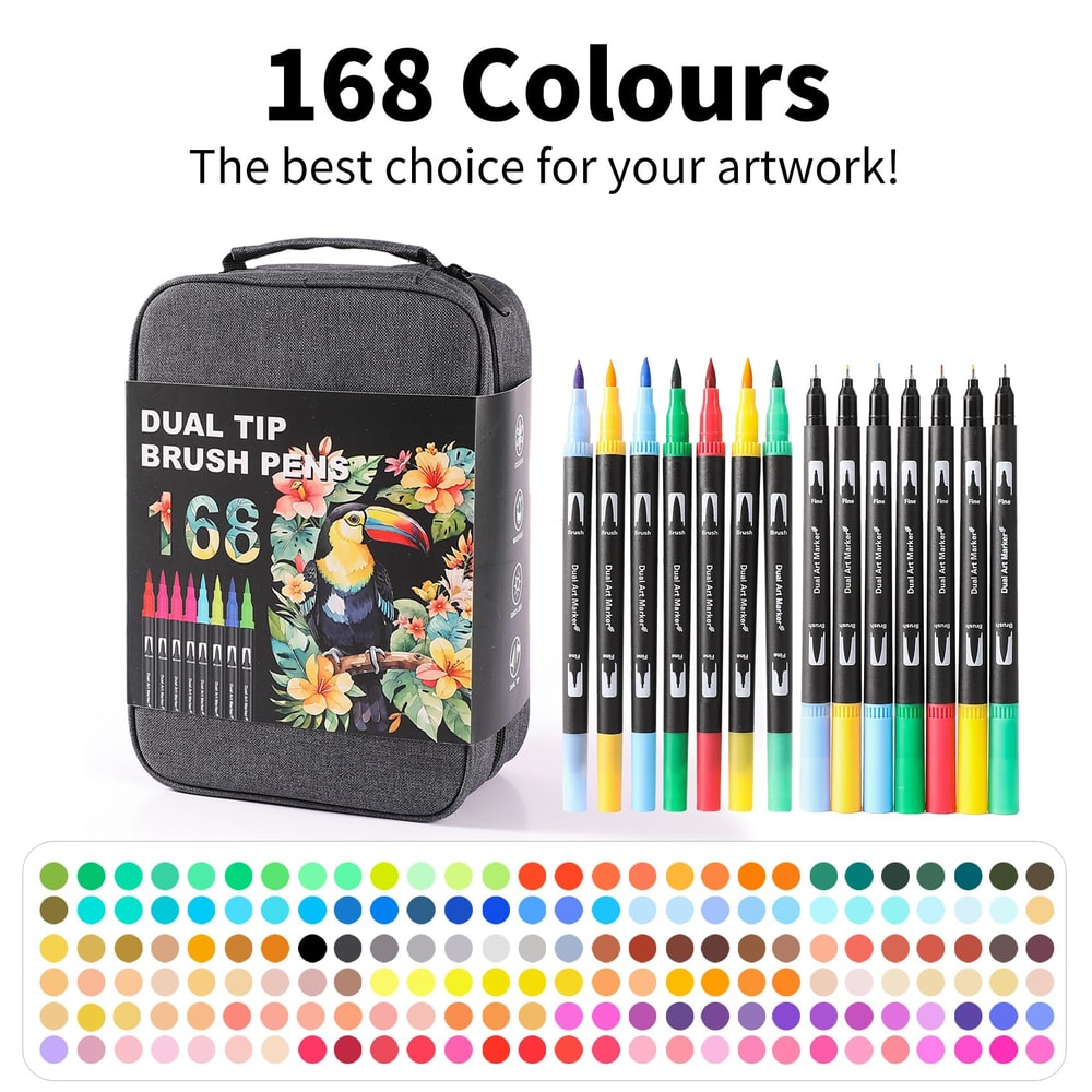 Dual Tip Brush Markers Set for Coloring and Lettering 72 120 or 168 Colors