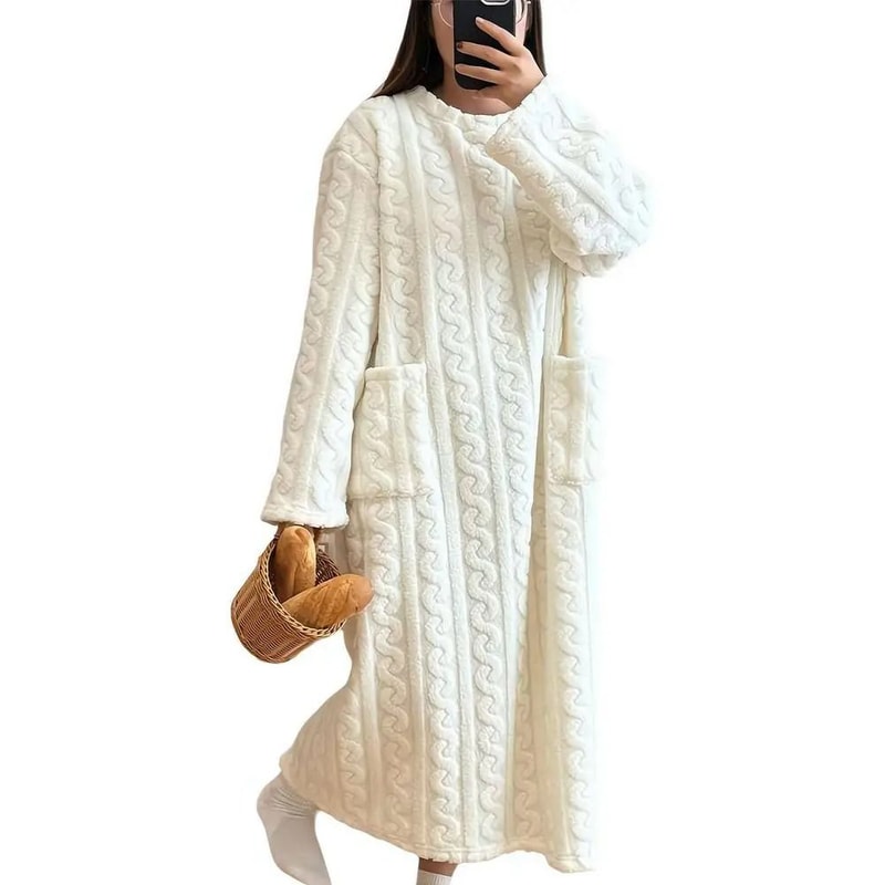 Women Winter Flannel Nightgown Long Sleeve Warm Sleepwear Dress 2