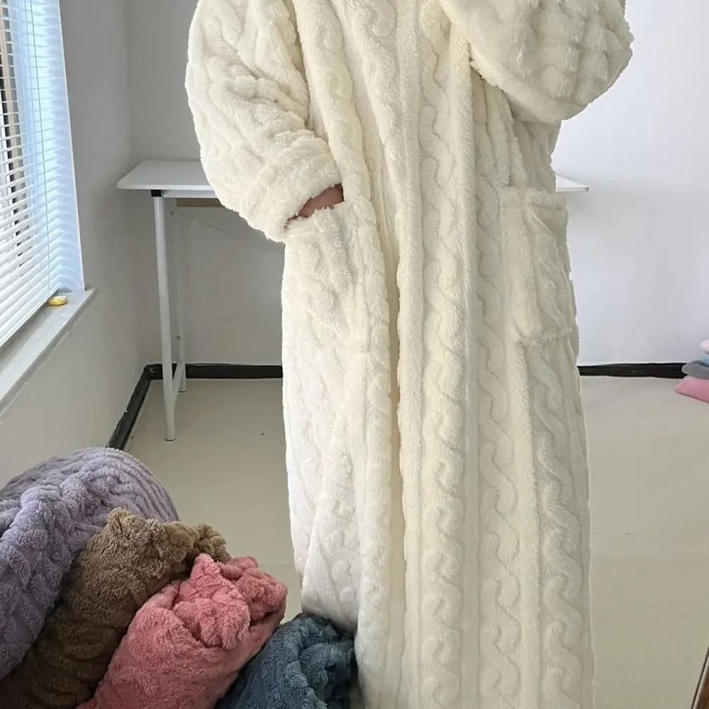 Women Winter Flannel Nightgown Long Sleeve Warm Sleepwear Dress 12