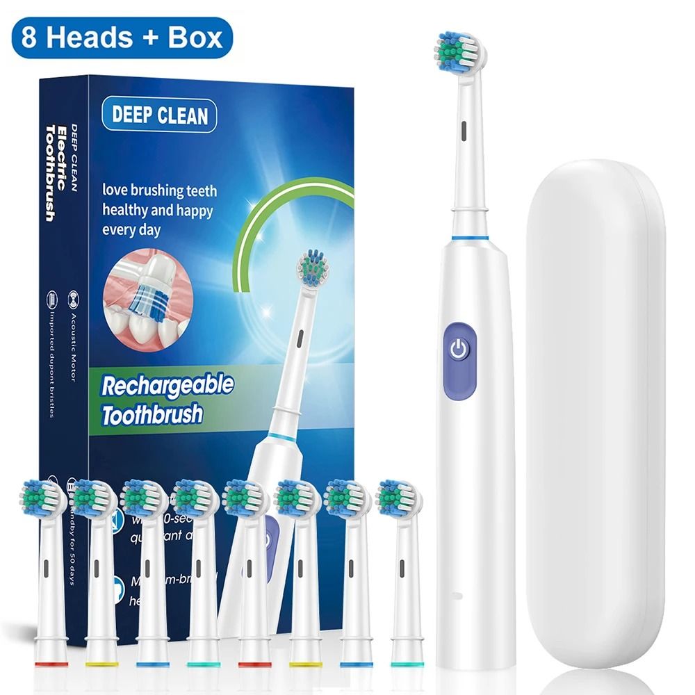 Rotary Electric Toothbrush Rechargeable Adult Toothbrush With 8 Soft Brush Heads 1