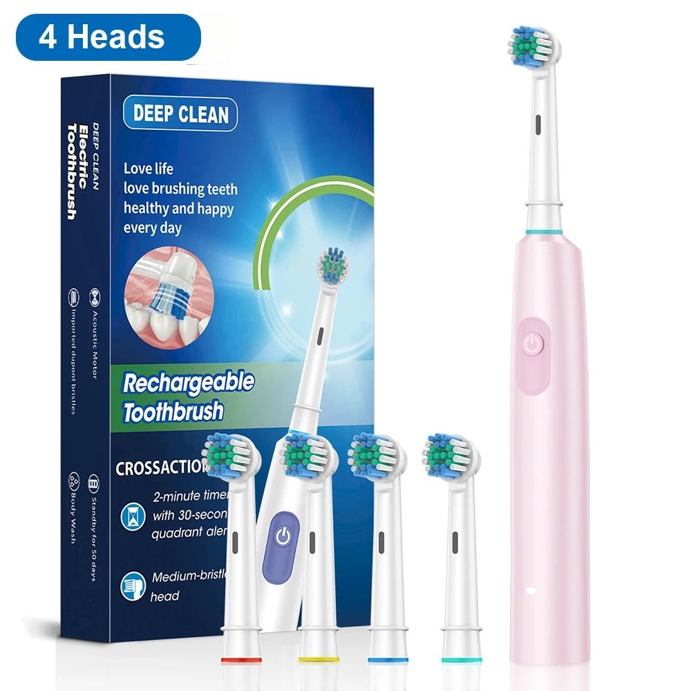 Rotary Electric Toothbrush Rechargeable Adult Toothbrush With 8 Soft Brush Heads 6