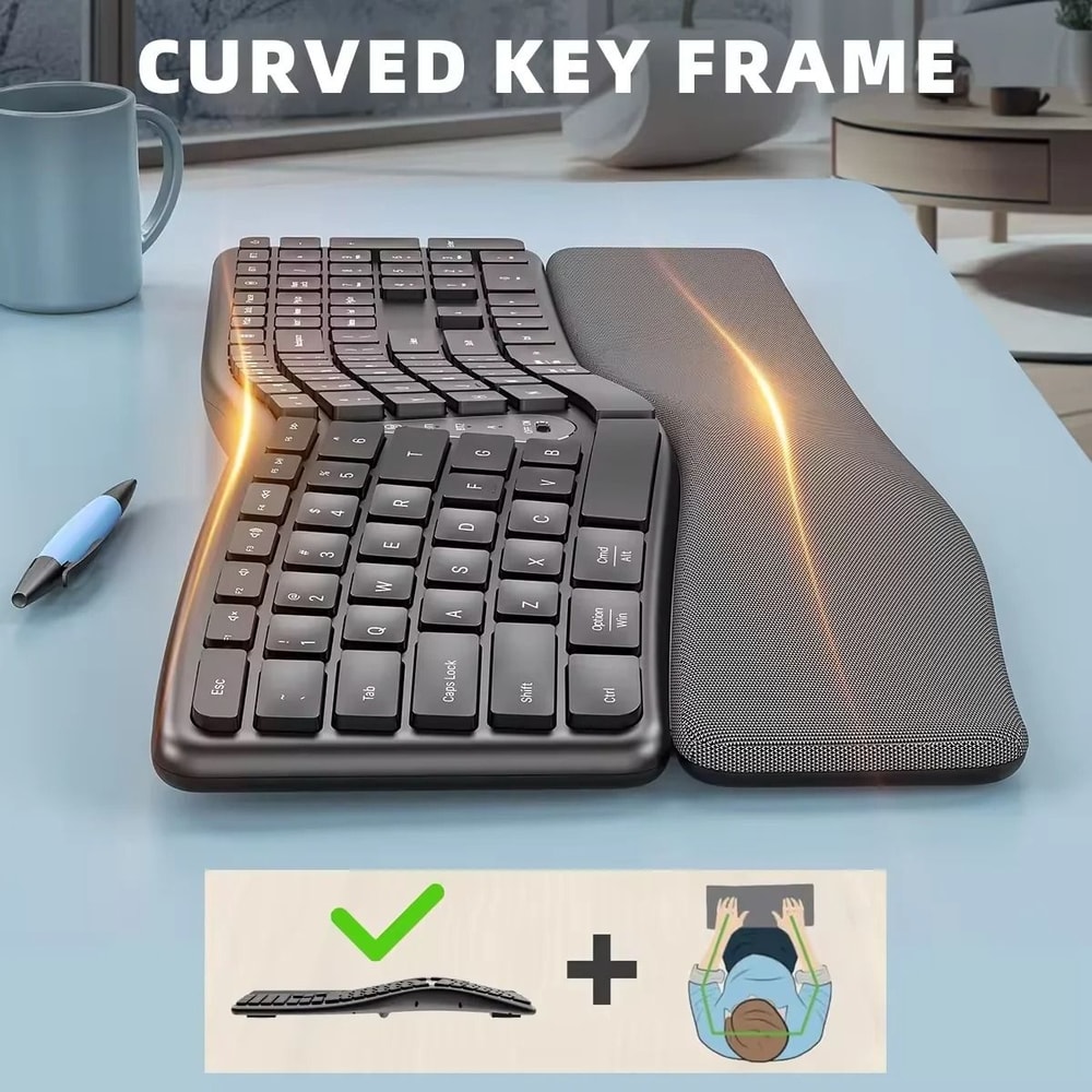 Ergonomic Wireless Keyboard With Palm Rest Multi Device Bluetooth Rechargeable 0