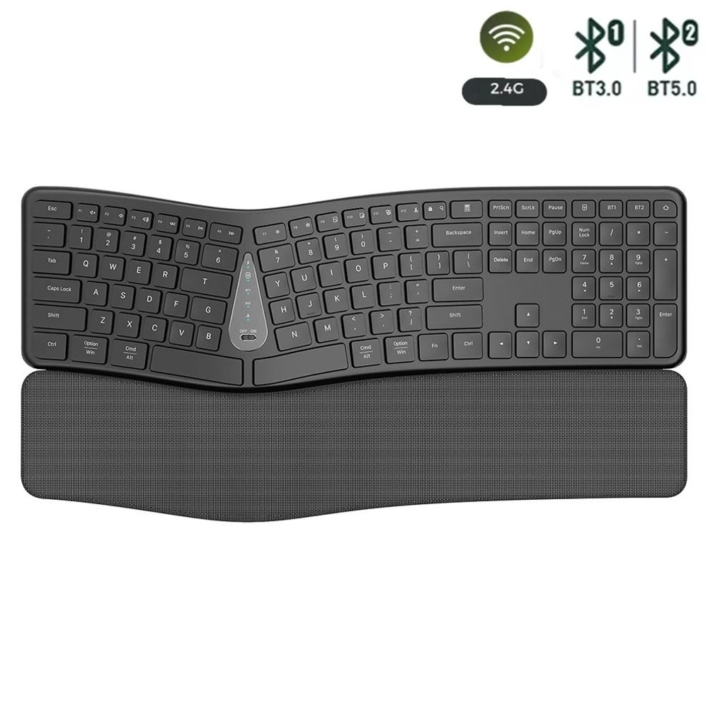 Ergonomic Wireless Keyboard With Palm Rest Multi Device Bluetooth Rechargeable 2