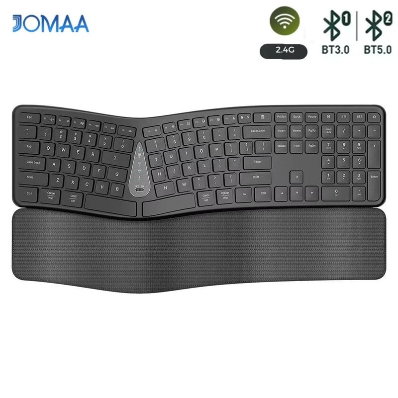 Ergonomic Wireless Keyboard With Palm Rest Multi Device Bluetooth Rechargeable 5