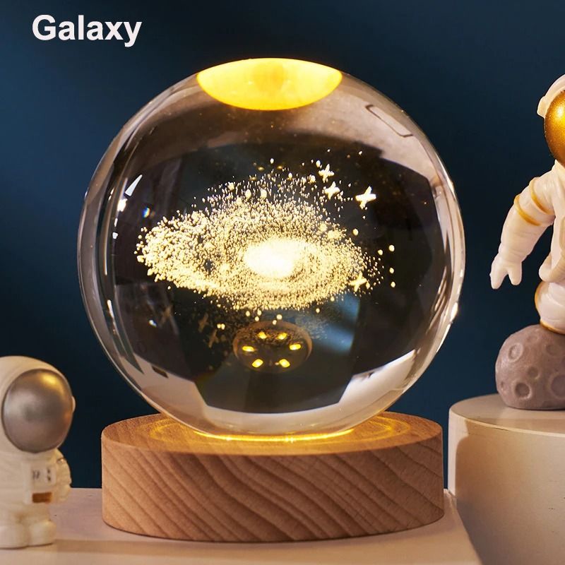 3D Crystal Ball LED Galaxy Lamp With Solar System Engraving 3