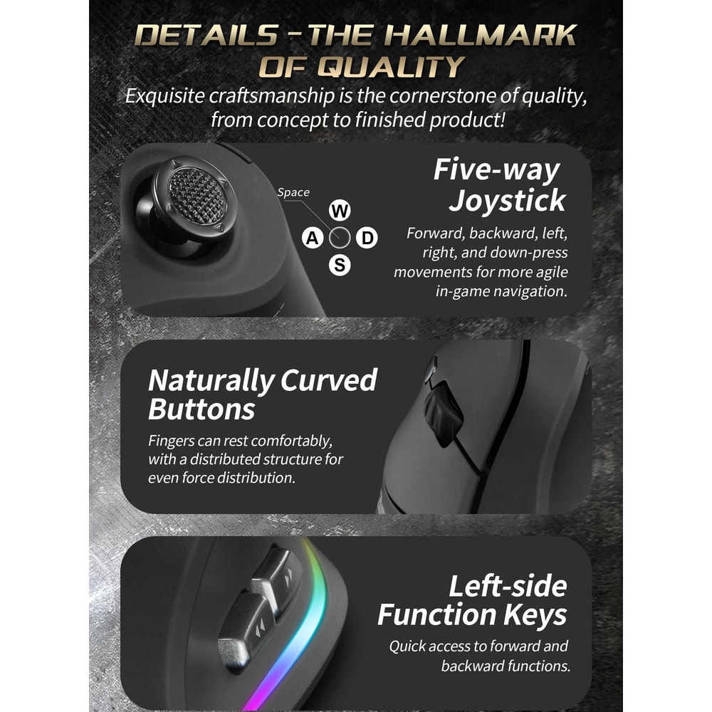 ZELOTES F18 Vertical Ergonomic Wireless Gaming Mouse With Bluetooth High DPI Control 1