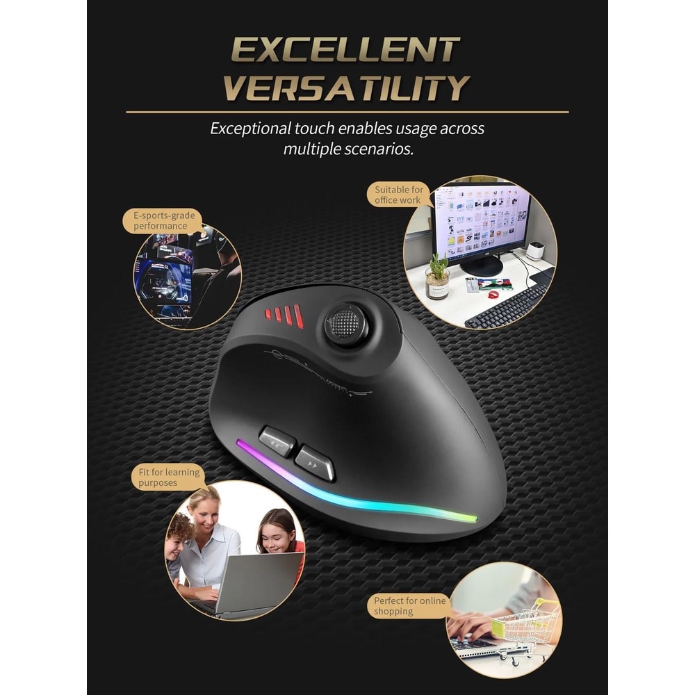 ZELOTES F18 Vertical Ergonomic Wireless Gaming Mouse With Bluetooth High DPI Control 3