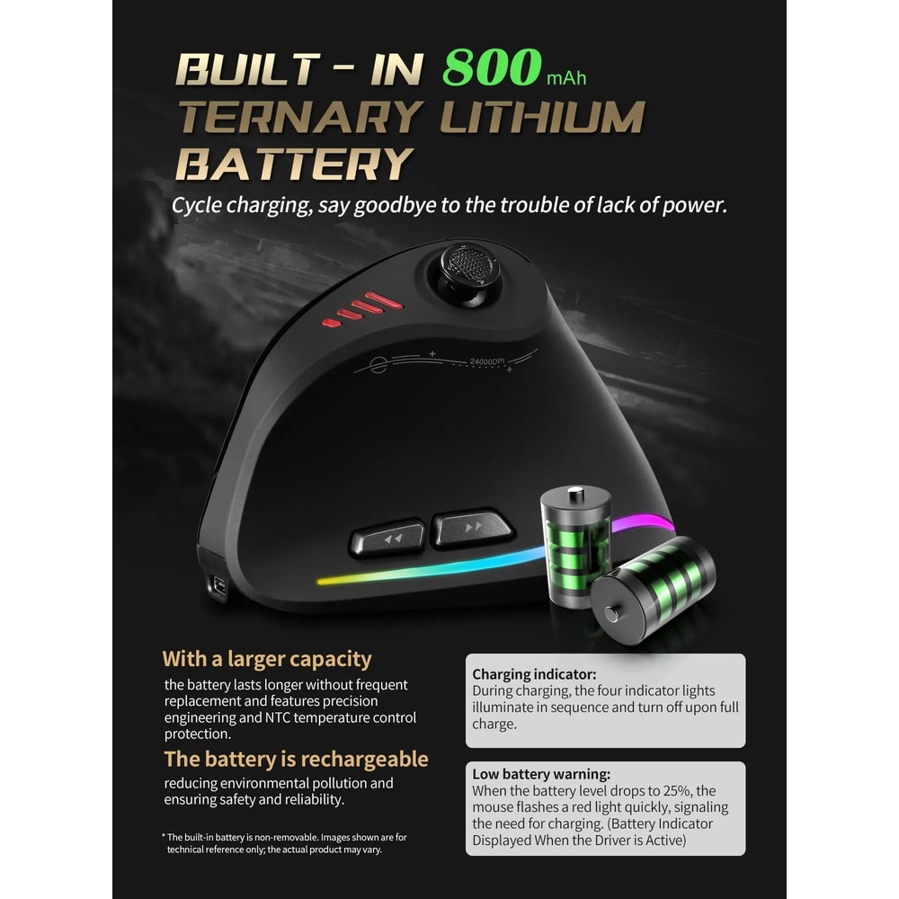 ZELOTES F18 Vertical Ergonomic Wireless Gaming Mouse With Bluetooth High DPI Control 7