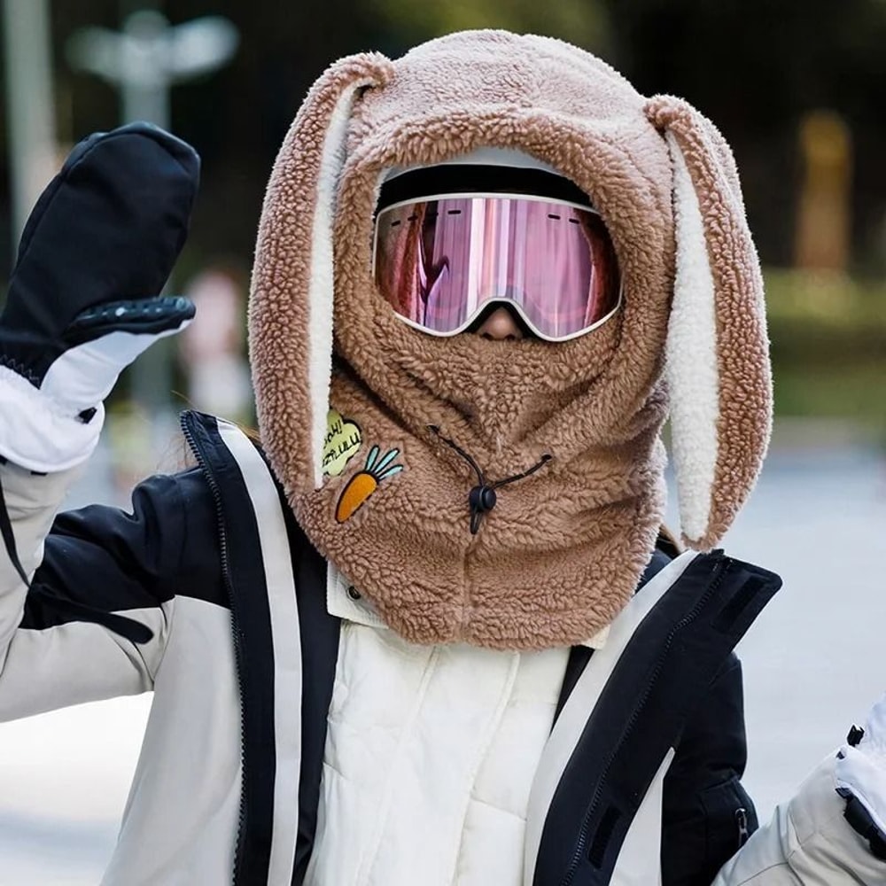 Winter Bunny Ear Ski Helmet Cover Warm Wool Hat Scarf 5