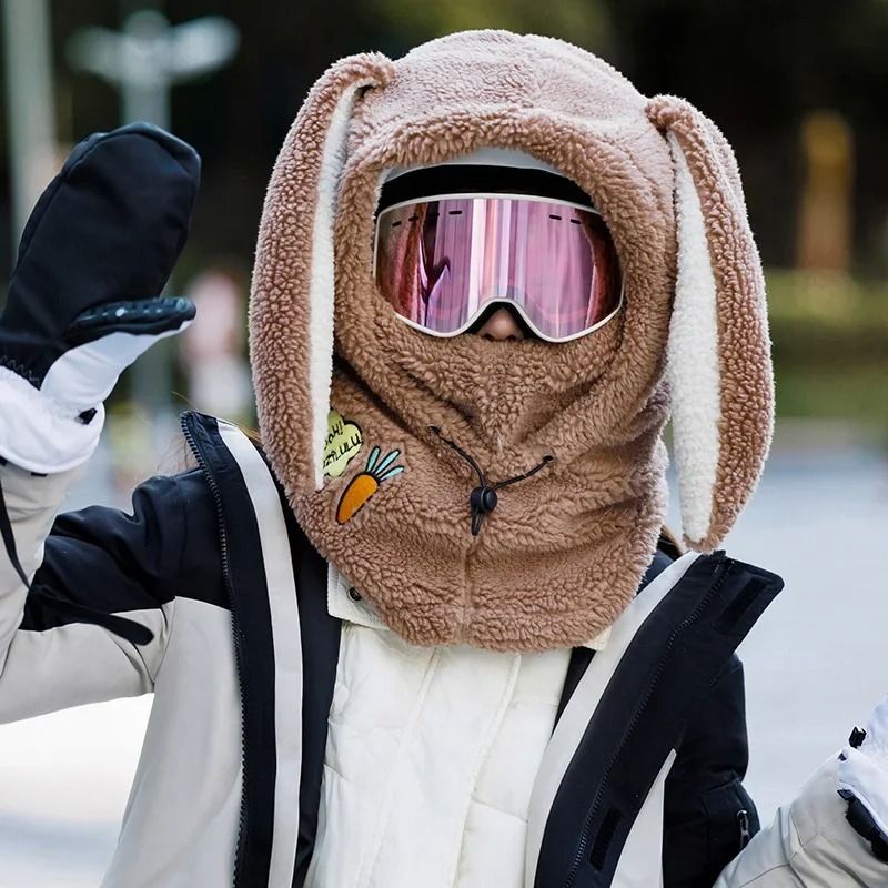 Winter Bunny Ear Ski Helmet Cover Warm Wool Hat Scarf 5