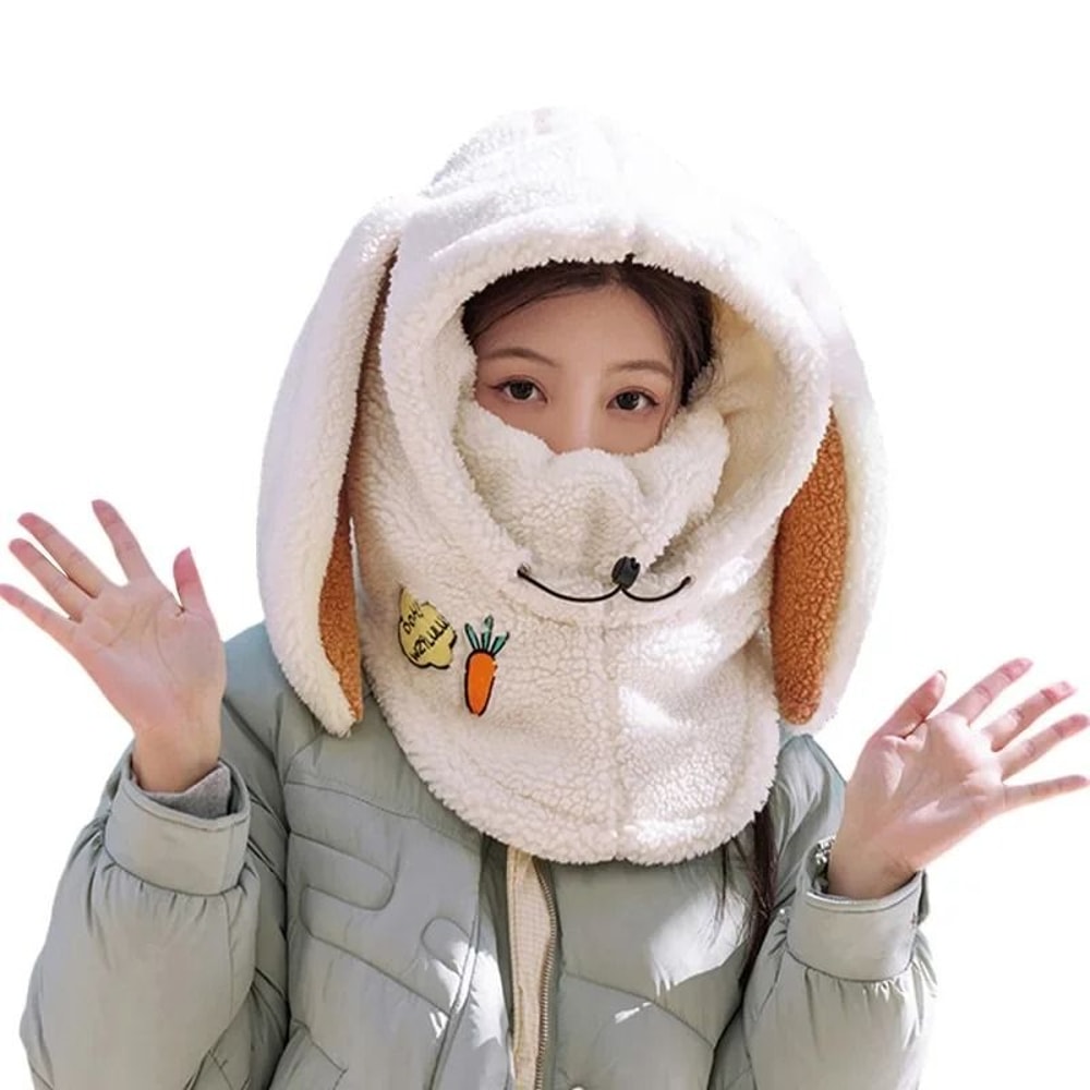 Winter Bunny Ear Ski Helmet Cover Warm Wool Hat Scarf 8
