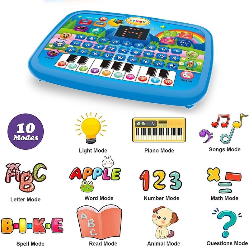 Kids Educational Learning Tablet Toy For Math Alphabet Music With Keyboard 5