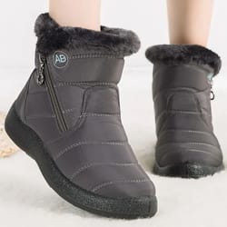 womens fur lined waterproof ankle boots low heel winter shoes