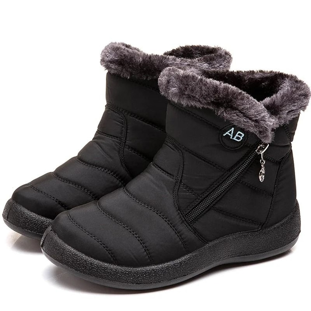 Womens Fur Lined Waterproof Ankle Boots Low Heel Winter Shoes 5