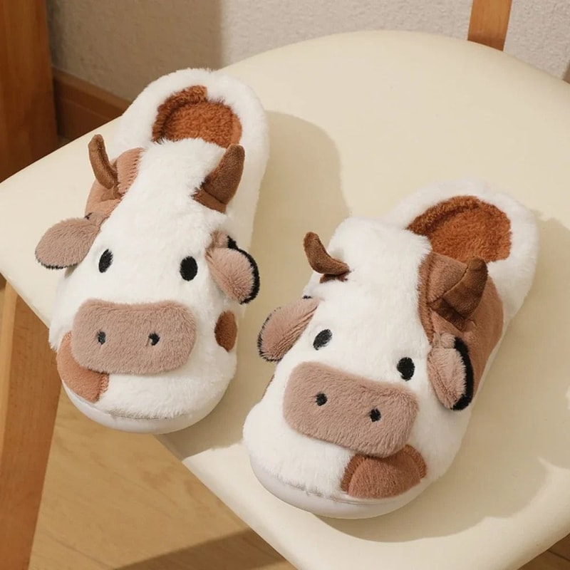 Winter Plush Cow Slippers For Couples Warm Non Slip Indoor Slippers For Men And Women 2