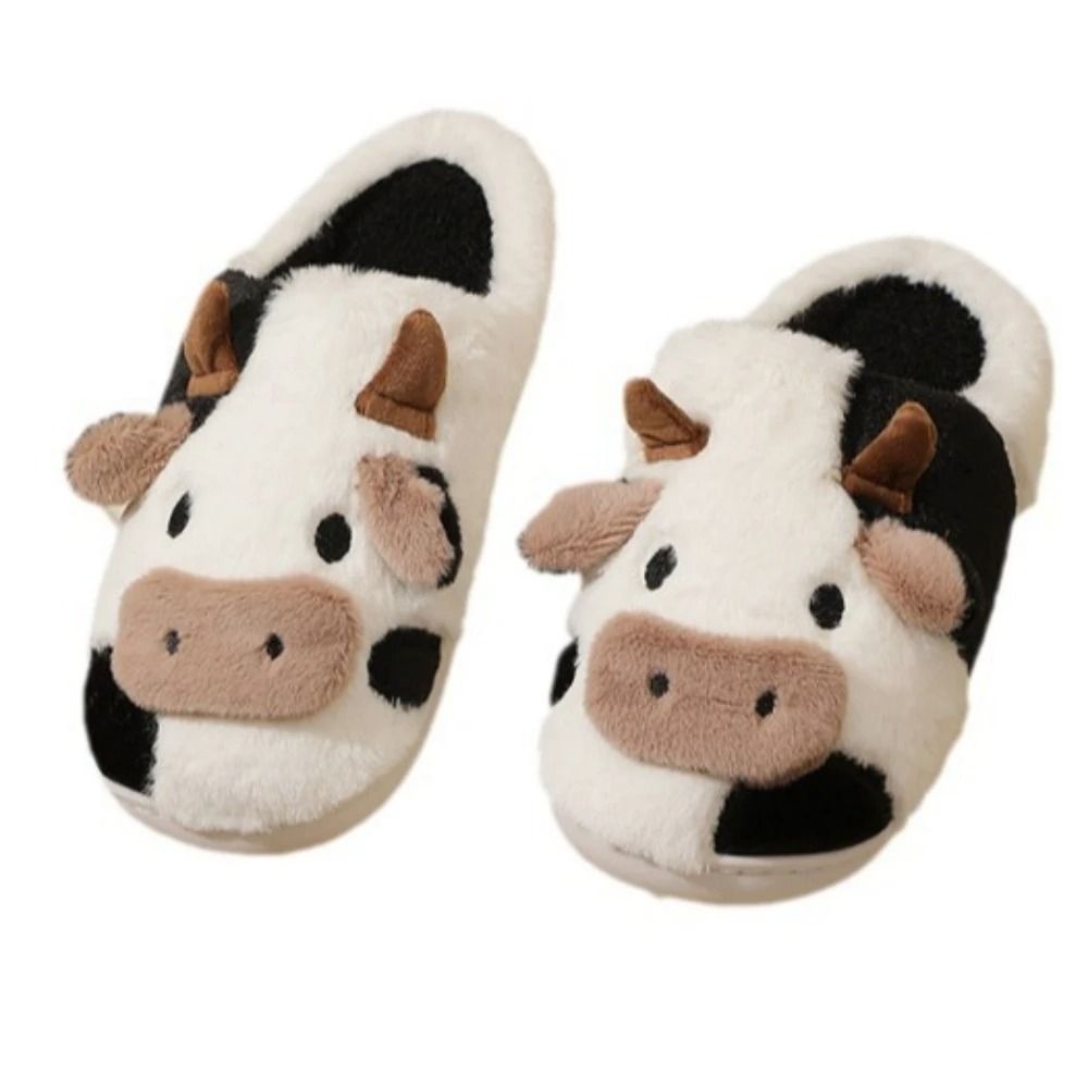 Winter Plush Cow Slippers For Couples Warm Non Slip Indoor Slippers For Men And Women 3