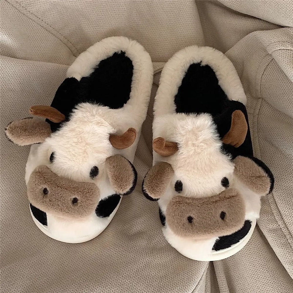 Winter Plush Cow Slippers For Couples Warm Non Slip Indoor Slippers For Men And Women 6