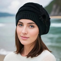 womens knitted flower beret warm winter wool hat