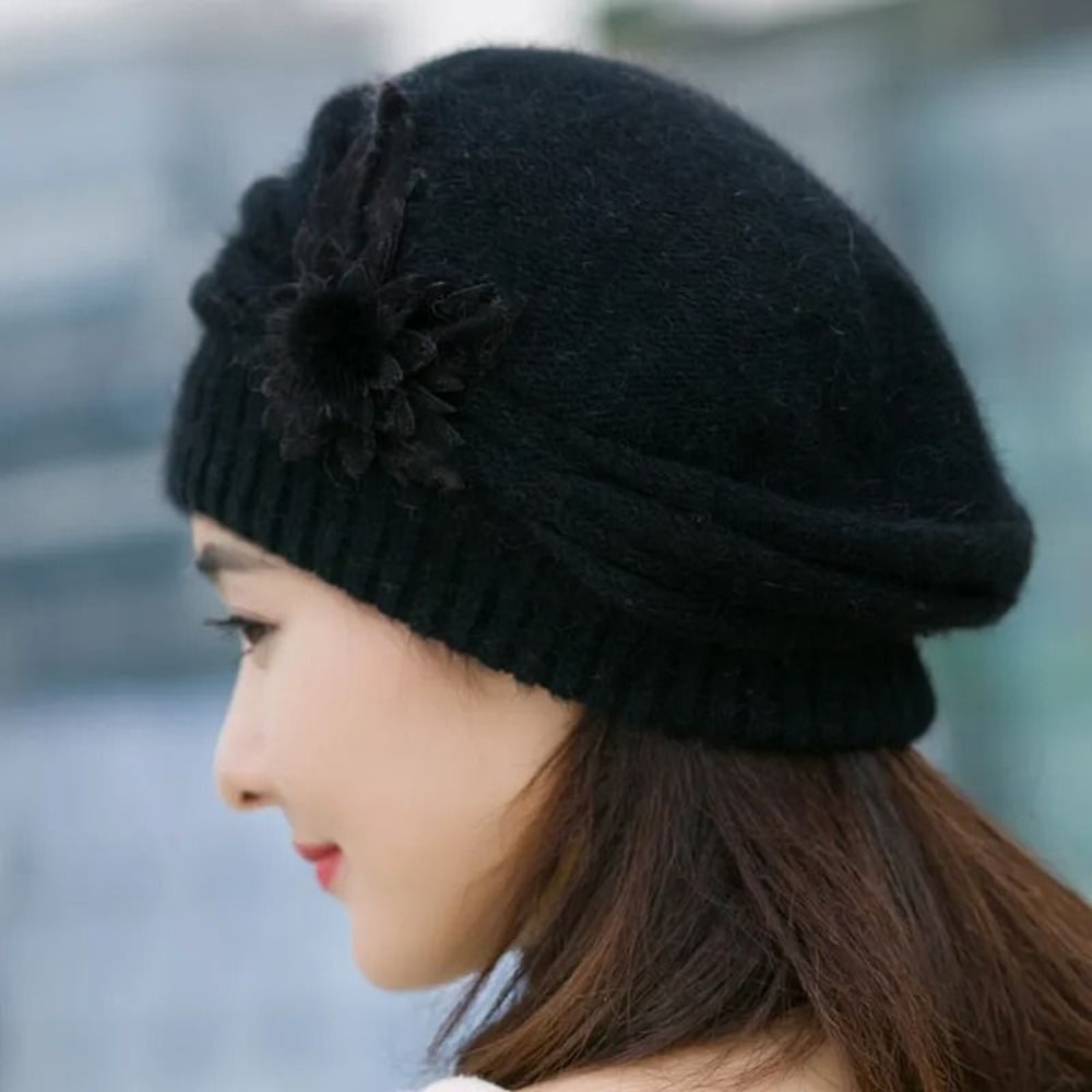 Womens Knitted Flower Beret Warm Winter Wool Hat 6