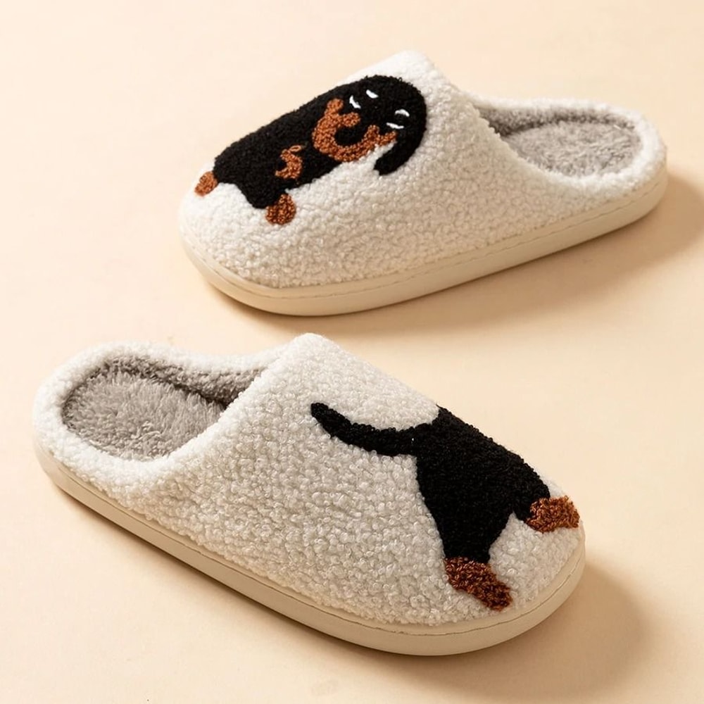 Womens Cute Dachshund Dog Indoor Slippers Warm Winter Cotton Shoes 1