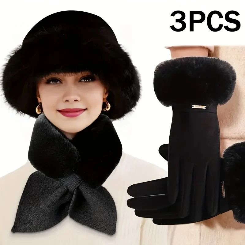 Womens Winter Warm 3 Piece Set Hat Scarf And Gloves Cold Weather Essentials 1