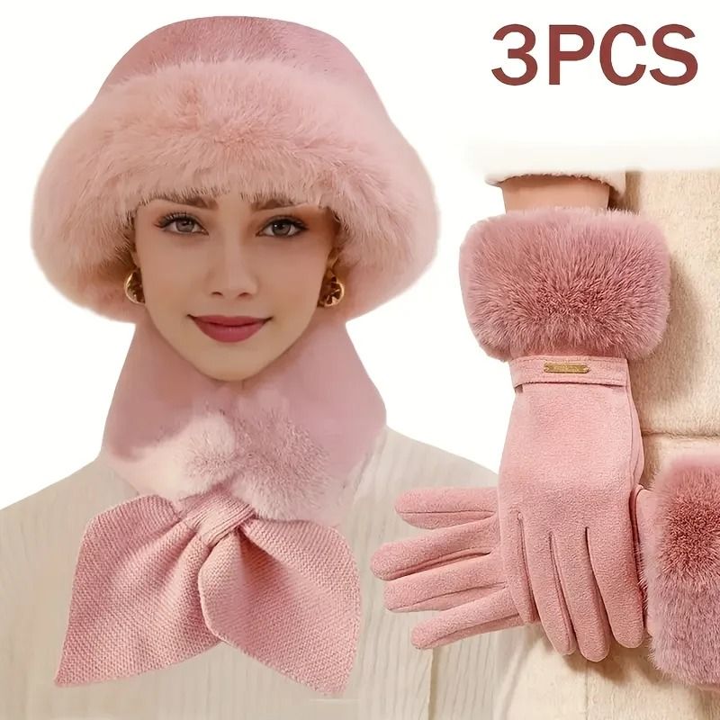 Womens Winter Warm 3 Piece Set Hat Scarf And Gloves Cold Weather Essentials 3