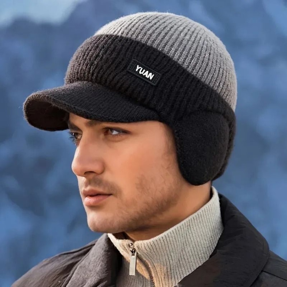 Dual Tone Knit Baseball Cap With Ear Protection Warm Dad Hat For Men And Couples 1