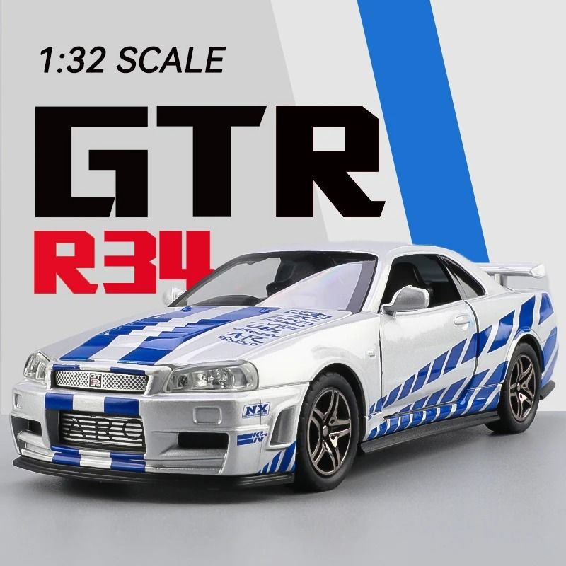 1 32 Nissan GTR R34 Skyline Diecast Alloy Model Car Collectible Toy 2