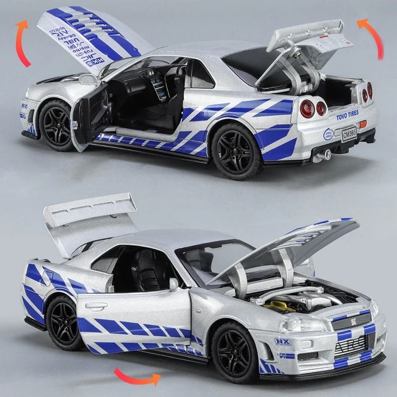 1 32 Nissan GTR R34 Skyline Diecast Alloy Model Car Collectible Toy 8
