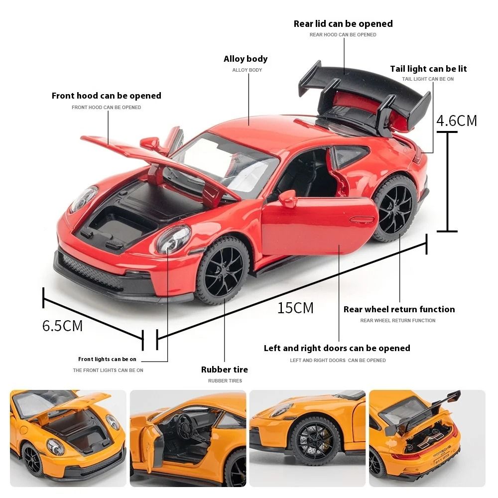 132 GT3 RS Alloy Diecast Sports Car Model With Light And Sound Toy 6