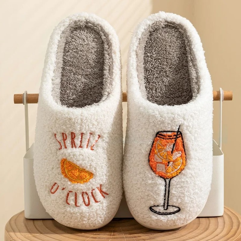 Aperol Spritz Cozy Fluffy Slippers For Women Fun Home Party Gift 1