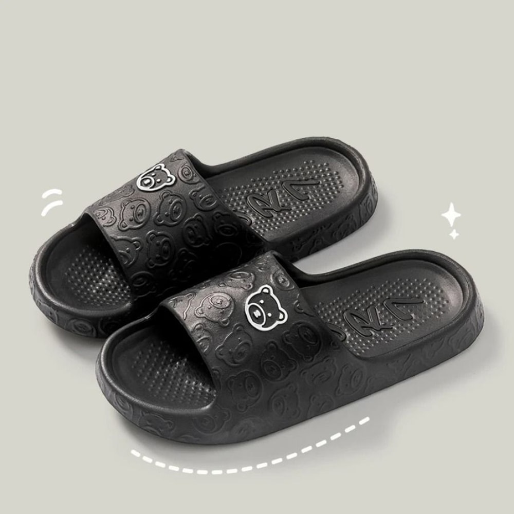 Cute Bear Cartoon Indoor Slides For Women Soft Sole Non Slip Home And Bathroom Slippers 2