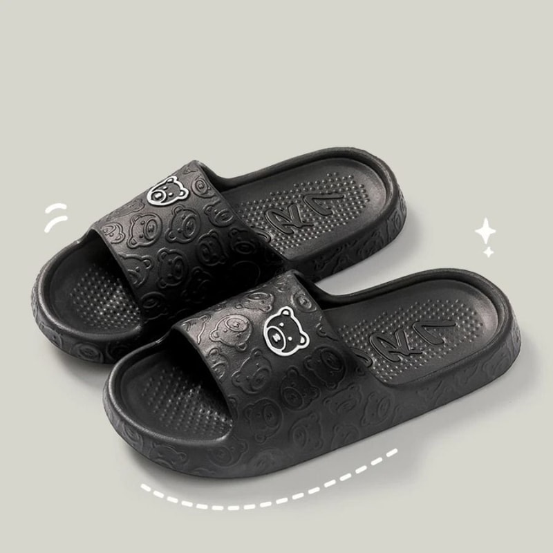 Cute Bear Cartoon Indoor Slides For Women Soft Sole Non Slip Home And Bathroom Slippers 2