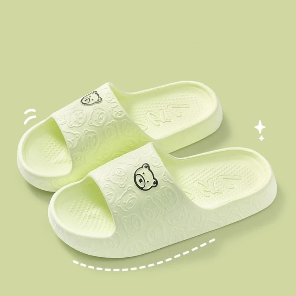 Cute Bear Cartoon Indoor Slides For Women Soft Sole Non Slip Home And Bathroom Slippers 4