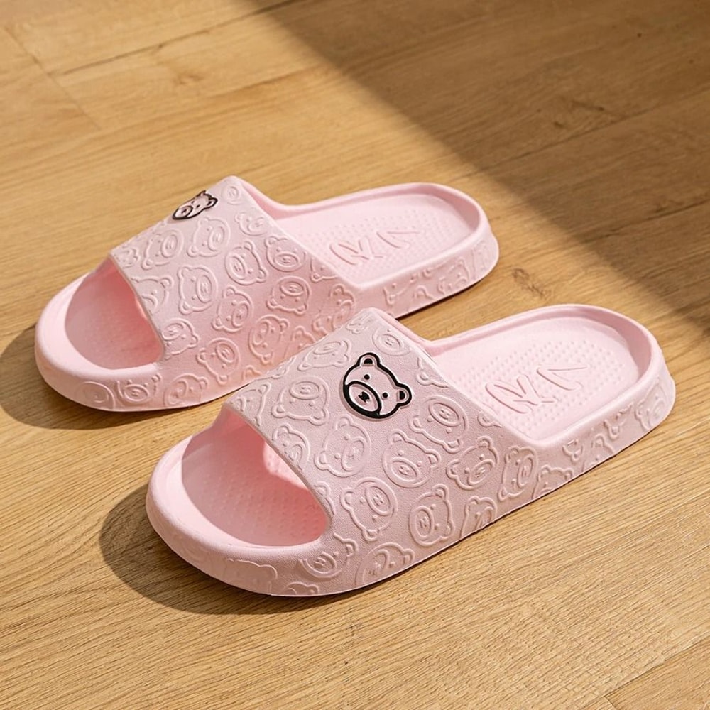 Cute Bear Cartoon Indoor Slides For Women Soft Sole Non Slip Home And Bathroom Slippers 6