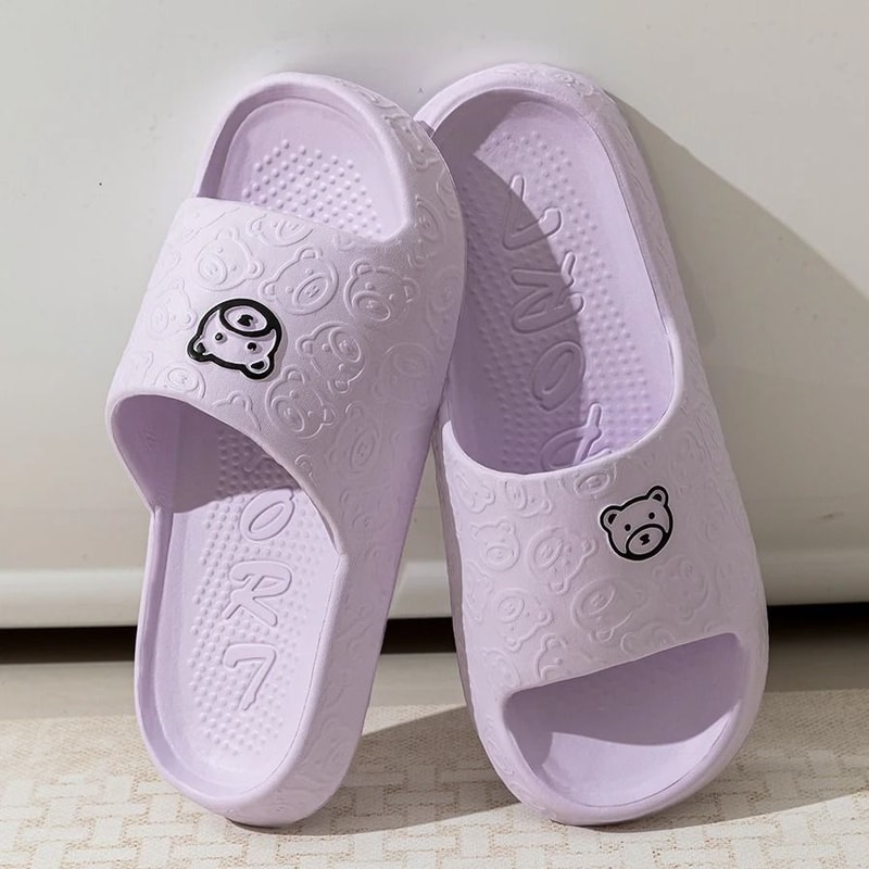 Cute Bear Cartoon Indoor Slides For Women Soft Sole Non Slip Home And Bathroom Slippers 7