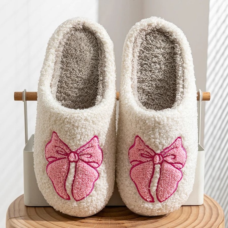 Womens Winter Slippers Indoor Elegant Bow Soft Sole Warm House Shoes 6