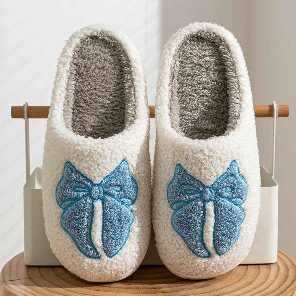Cute Bow Children Winter Slippers Soft Parent Child House Shoes 2