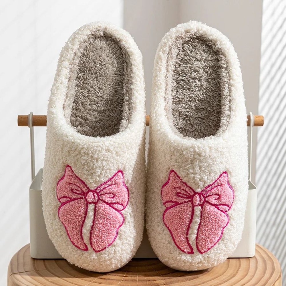 Cute Bow Children Winter Slippers Soft Parent Child House Shoes 4