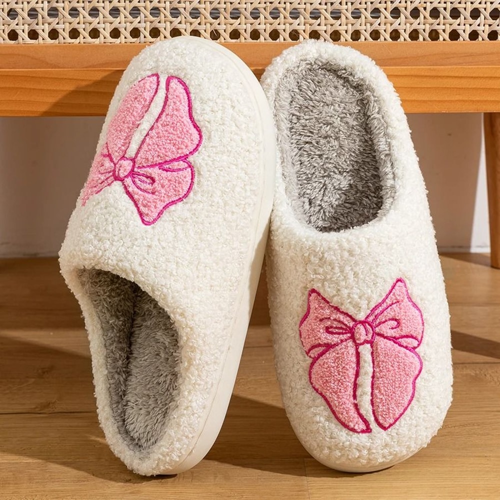 Cute Bow Children Winter Slippers Soft Parent Child House Shoes 9