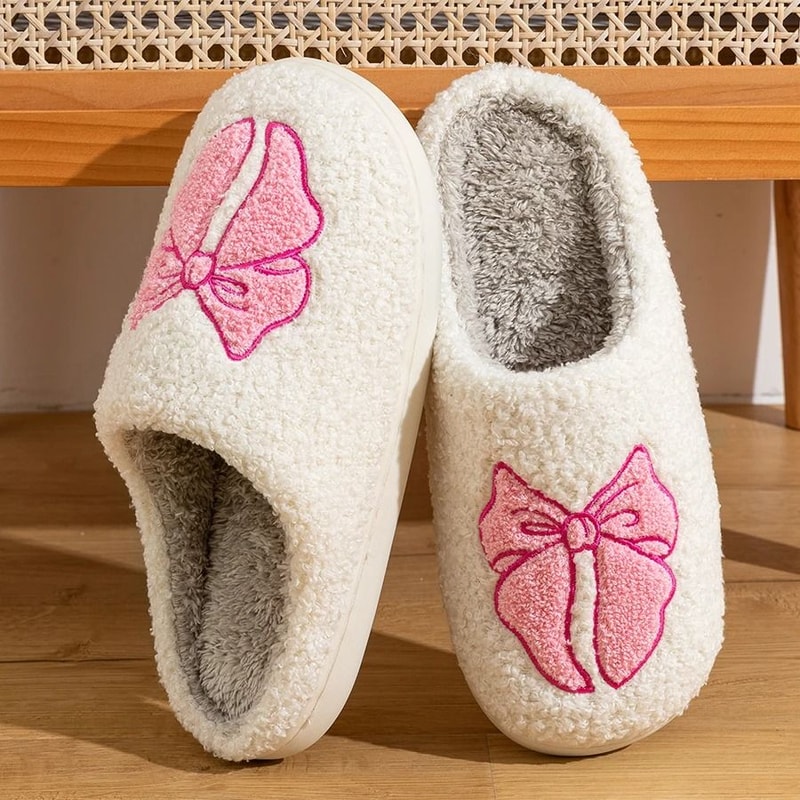 Cute Bow Children Winter Slippers Soft Parent Child House Shoes 9