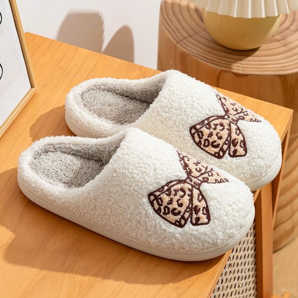 Cute Bow Children Winter Slippers Soft Parent Child House Shoes 5