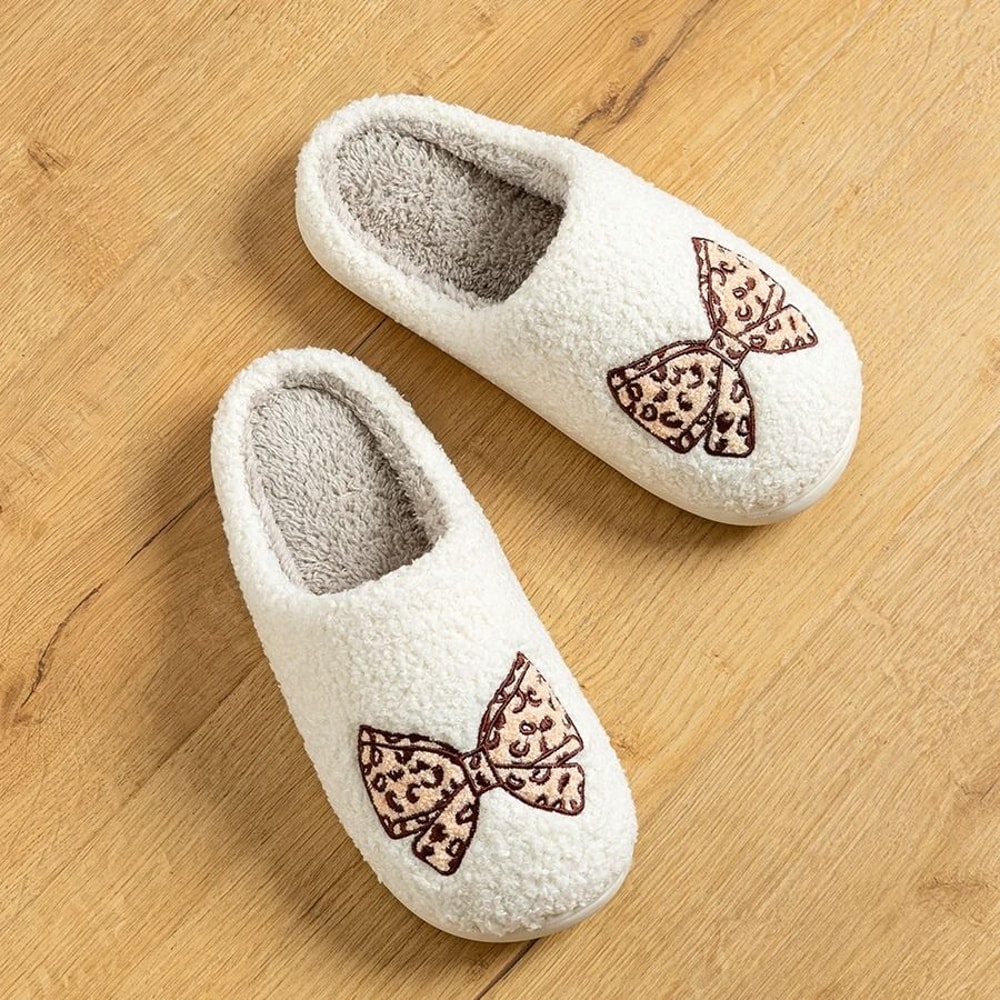 Cute Bow Children Winter Slippers Soft Parent Child House Shoes 6