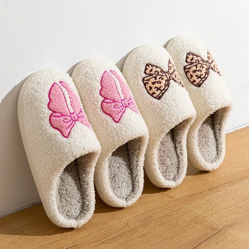 Cute Bow Children Winter Slippers Soft Parent Child House Shoes 7
